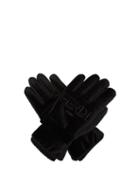 Matchesfashion.com Fendi - Logo Embossed Velvet Trimmed Gloves - Womens - Black
