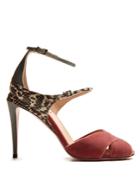 Fendi Snakeskin-trimmed Velvet Sandals