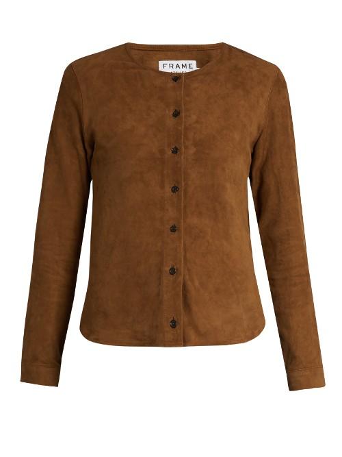 Frame Feather Weight Collarless Suede Shirt