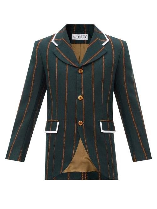 S.s. Daley - Forest Rowing Striped-wool Suit Jacket - Mens - Dark Green