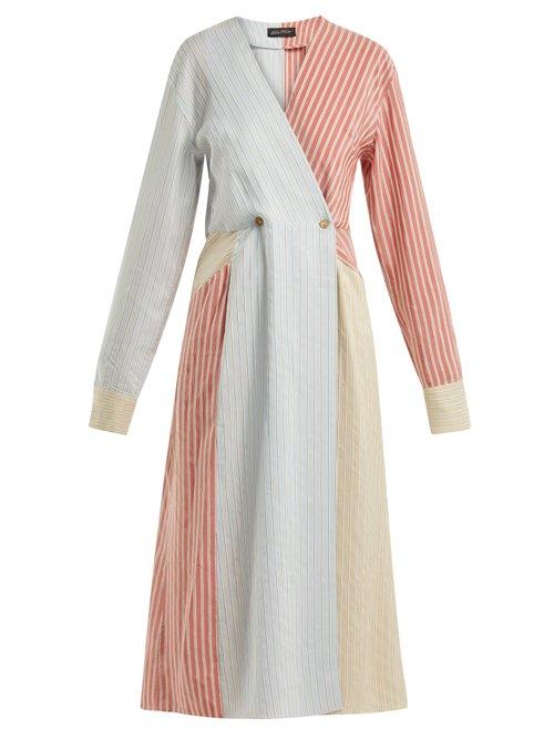 Matchesfashion.com Anna October - Striped Midi Dress - Womens - Light Blue