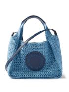 Stella Mccartney - Logo-patch Raffia Cross-body Bag - Womens - Light Blue