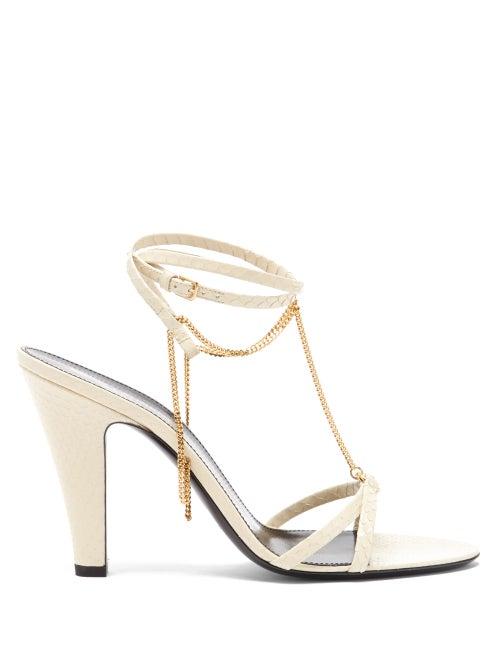 Matchesfashion.com Saint Laurent - Sue Chain-embellished Leather Sandals - Womens - Cream