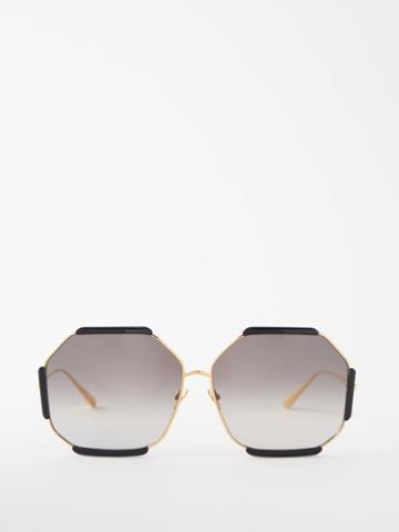 Linda Farrow - Margot Oversized Gold-plated Titanium Sunglasses - Womens - Black