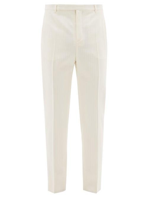 Matchesfashion.com Saint Laurent - Jacquard-striped Wool Suit Trousers - Mens - White