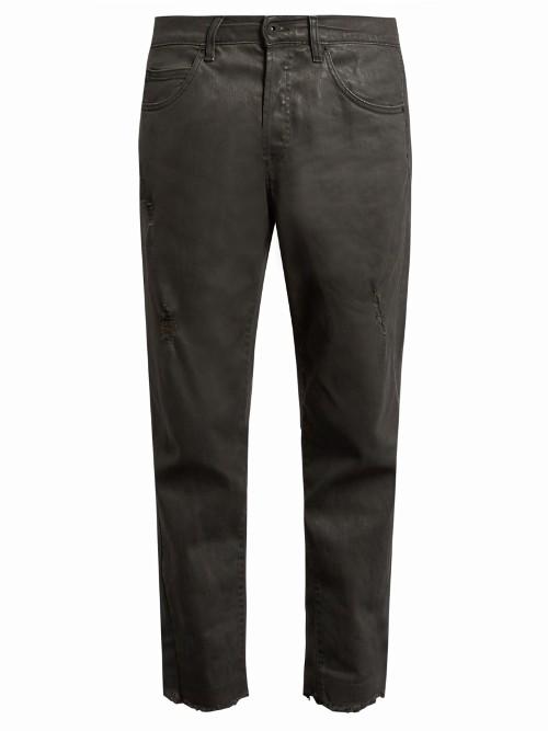 Off-white Frayed Mid-rise Cropped Jeans