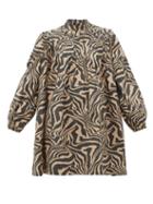 Matchesfashion.com Ganni - Tiger-print Pintucked Cotton Smock Dress - Womens - Black Beige