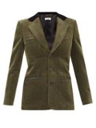 Saint Laurent - Leather-trimmed Corduroy Single-breasted Jacket - Womens - Khaki