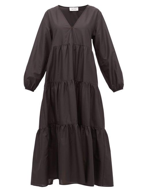Matchesfashion.com Matteau - The Long Sleeve Tiered Cotton Dress - Womens - Black