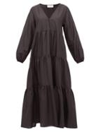 Matchesfashion.com Matteau - The Long Sleeve Tiered Cotton Dress - Womens - Black