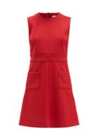 Matchesfashion.com Redvalentino - Scalloped Patch Pocket Twill Mini Dress - Womens - Red