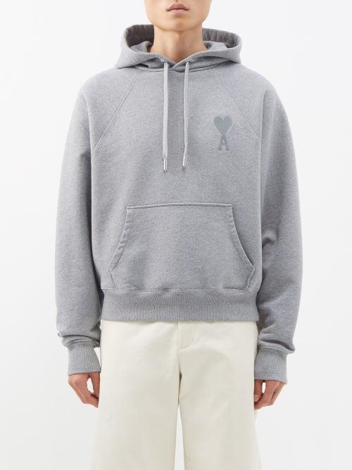 Ami - Ami De Caur-logo Organic-cotton Hooded Sweatshirt - Mens - Grey