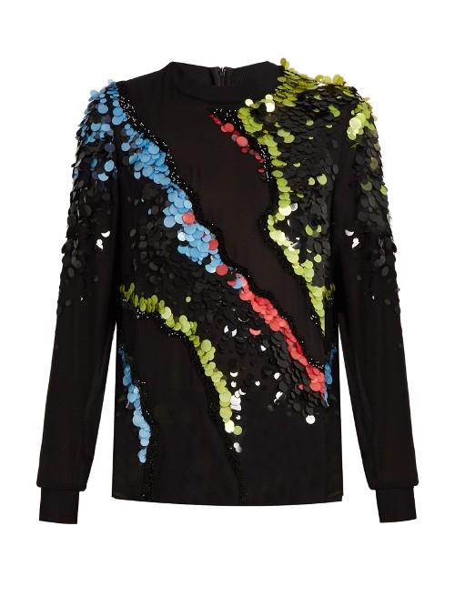Versace Paillette-embellished Silk-georgette Top