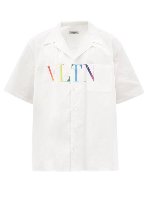 Matchesfashion.com Valentino - Vltn-print Cotton-poplin Shirt - Mens - White