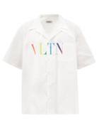 Matchesfashion.com Valentino - Vltn-print Cotton-poplin Shirt - Mens - White