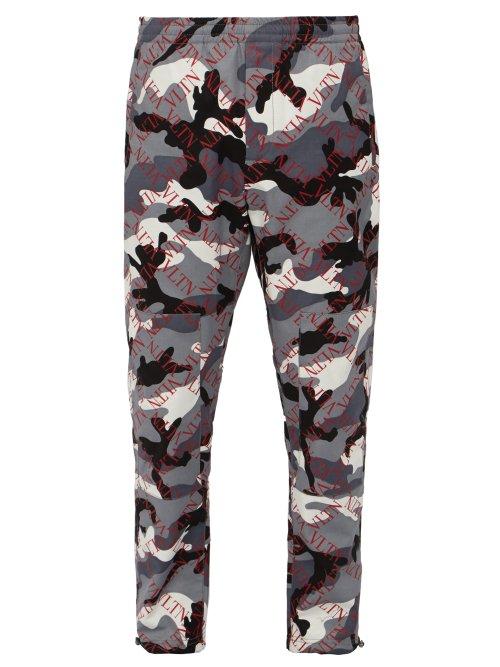 Matchesfashion.com Valentino - Camouflage Print Cotton Track Pants - Mens - Grey
