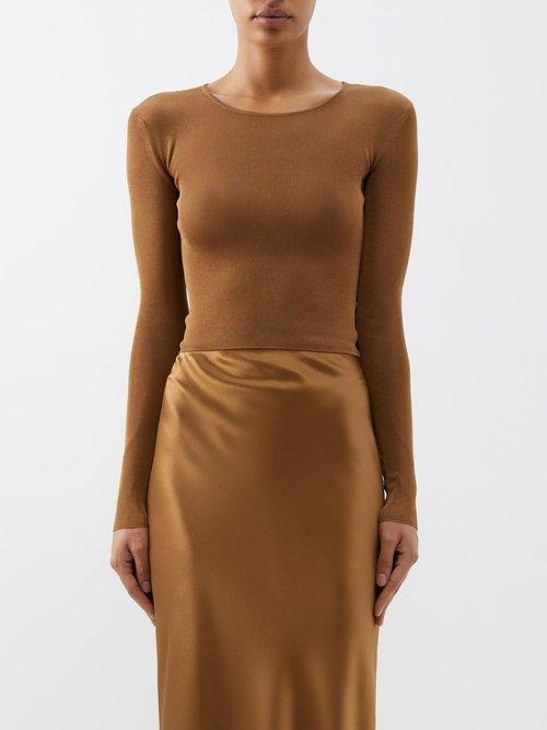 Saint Laurent - Crew-neck Fine-knit Top - Womens - Gold