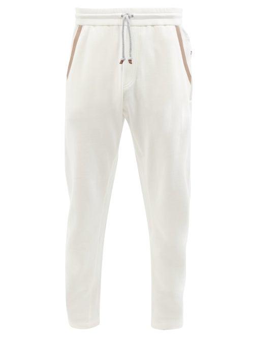 Brunello Cucinelli - Drawstring-waist Cotton-blend Track Pants - Mens - Cream Multi