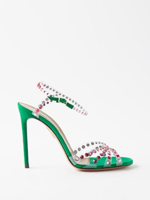 Aquazzura - Olympia 105 Suede And Pvc Sandals - Womens - Green