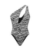 Matchesfashion.com Solid & Striped - The Issi One-shoulder Zebra-jacquard Swimsuit - Womens - Black Print