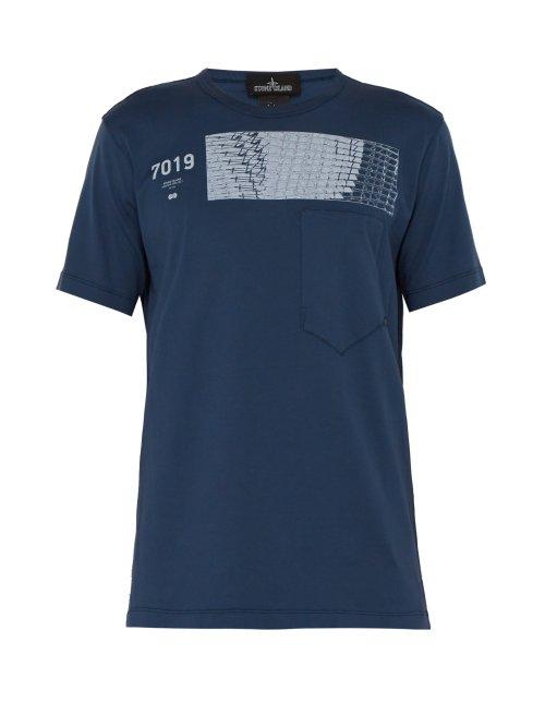 Matchesfashion.com Stone Island Shadow Project - Shadow Project Printed Cotton T Shirt - Mens - Blue