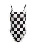 Matchesfashion.com Solid & Striped - X Re/done The Malibu Checkered Swimsuit - Womens - Black White
