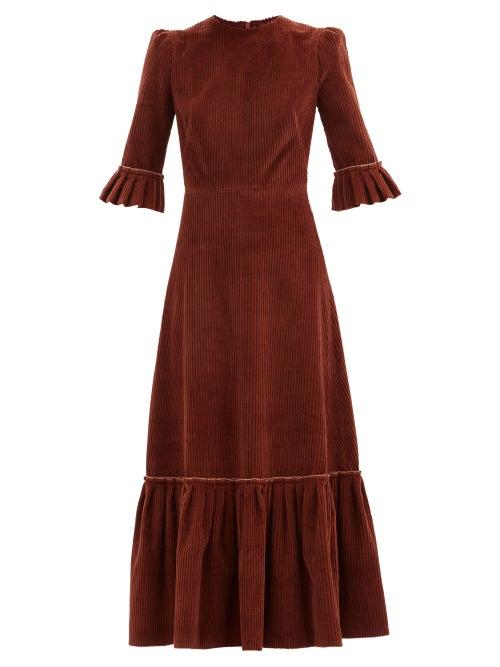 Matchesfashion.com The Vampire's Wife - The Festival Jumbo-cord Cotton Midi Dress - Womens - Mid Brown