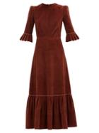 Matchesfashion.com The Vampire's Wife - The Festival Jumbo-cord Cotton Midi Dress - Womens - Mid Brown