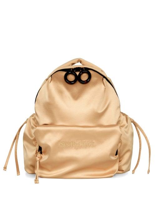 Matchesfashion.com See By Chlo - Tilly Logo-embroidered Satin Backpack - Womens - Beige