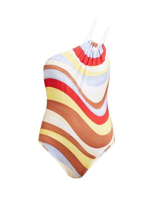 Matchesfashion.com Solid & Striped - Saree Wave Asymmetric One Shoulder Swimsuit - Womens - Multi Stripe
