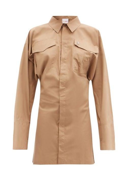 Matchesfashion.com The Attico - Dakota Logo-plaque Cotton Shirt Dress - Womens - Beige