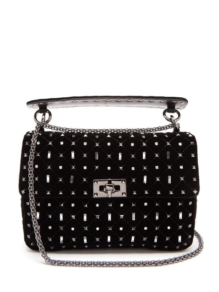 Valentino Rockstud Spike Crystal-embellished Velvet Bag
