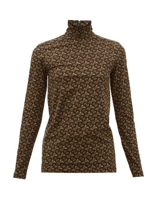 Matchesfashion.com Burberry - Trancura High-neck Tb-monogram Top - Womens - Brown Print