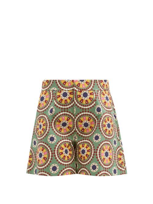 Matchesfashion.com La Doublej - Good Butt Ruote-print Cotton-poplin Shorts - Womens - Green Multi