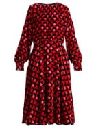 Matchesfashion.com Rochas - Geometric Print Velvet Midi Dress - Womens - Red Print