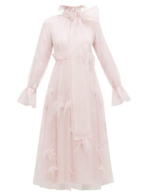 Matchesfashion.com Roksanda - Cowie Feather Trim Silk Organza Gown - Womens - Light Pink