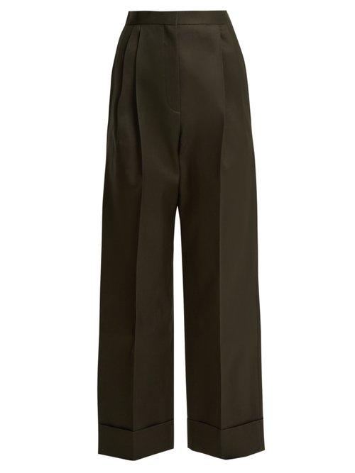 Matchesfashion.com The Row - Liano High Rise Stretch Wool Trousers - Womens - Dark Green