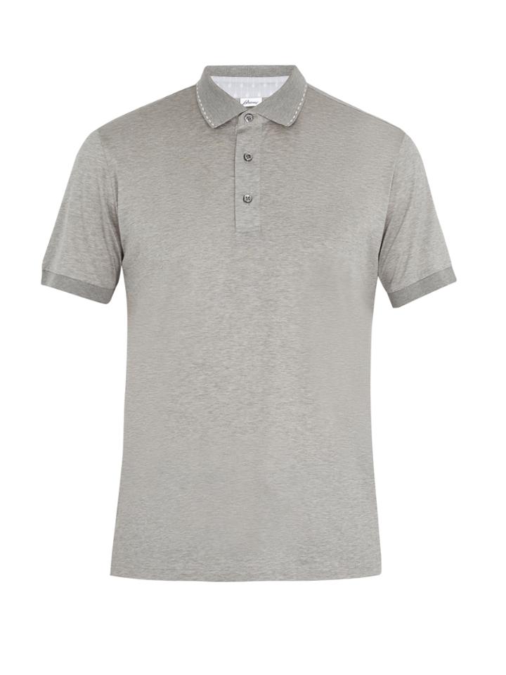 Brioni Contrast-collar Cotton-jersey Polo Shirt
