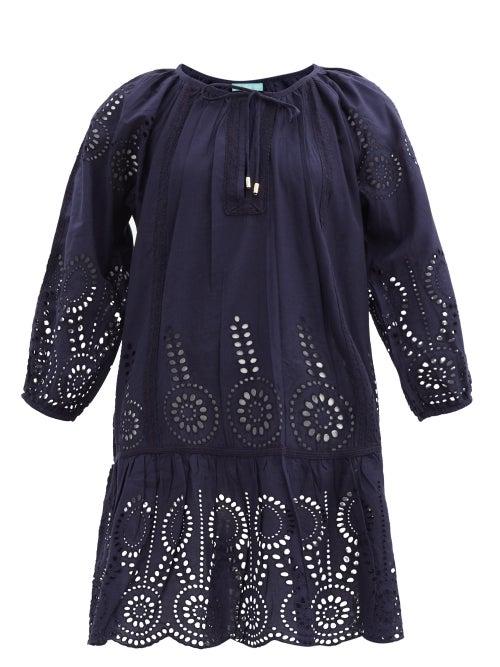 Matchesfashion.com Melissa Odabash - Ashley Broderie-anglaise Cotton Minidress - Womens - Navy