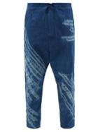 11.11 / Eleven Eleven - Shibori Tie-dyed Drawstring-waist Cotton Trousers - Mens - Blue Multi
