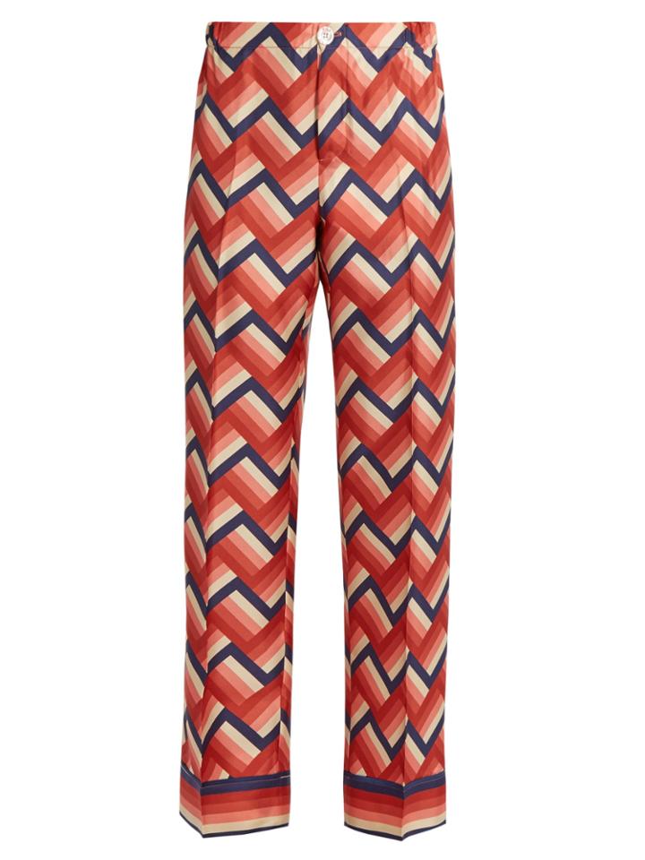 F.r.s - For Restless Sleepers Etere Chevron-print Silk Pyjama Trousers