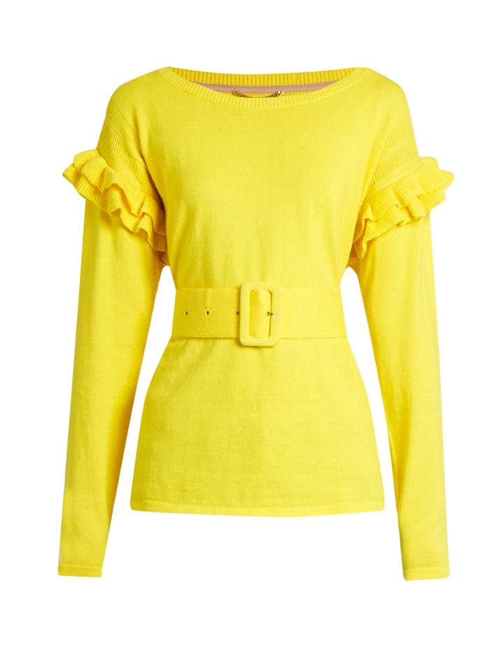 Muveil Ruffle-trimmed Cotton And Wool-blend Sweater