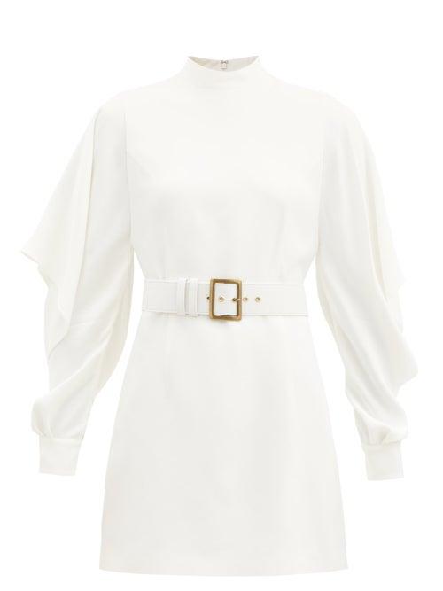 Matchesfashion.com Andrew Gn - Sleeve-slit Belted Satin-twill Mini Dress - Womens - White