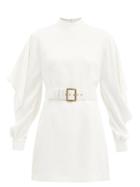 Matchesfashion.com Andrew Gn - Sleeve-slit Belted Satin-twill Mini Dress - Womens - White