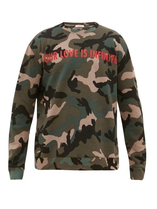 Matchesfashion.com Valentino - Camo-print Loopback Cotton-jersey Sweatshirt - Mens - Green Multi