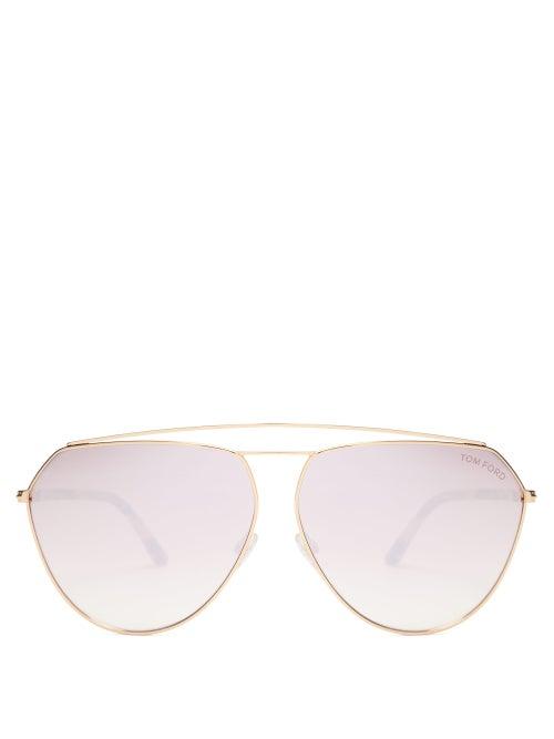 Matchesfashion.com Tom Ford Eyewear - Aviator Metal And Acetate Sunglasses - Womens - Pink Gold