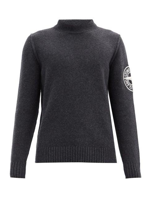Matchesfashion.com Stone Island - Logo-embroidered Wool-blend Sweater - Mens - Grey