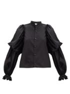 Matchesfashion.com Noir Kei Ninomiya - Gathered Balloon-sleeve Cotton-poplin Shirt - Womens - Black