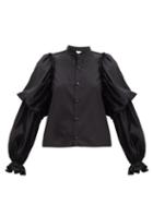 Matchesfashion.com Noir Kei Ninomiya - Gathered Balloon-sleeve Cotton-poplin Shirt - Womens - Black