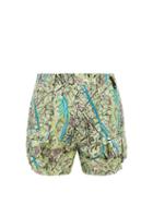 Fendi - Map-print Silk-twill Shorts - Mens - Green Multi